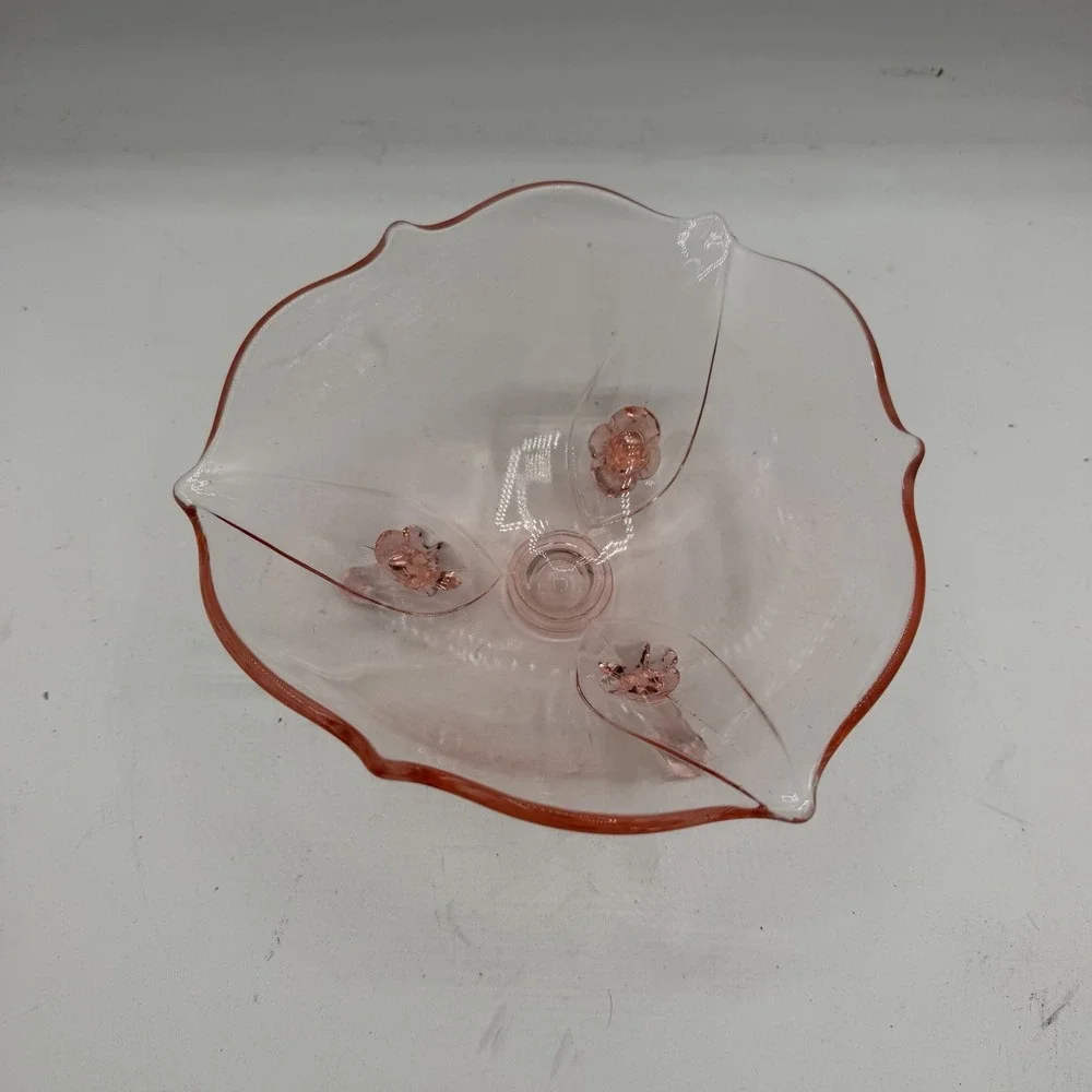 Vintage Lancaster Pink Depression Glass Bowl Petal Rim 3-Footed Dish Candy